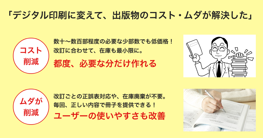 デジタル印刷に変えて、出版物のコスト・ムダが解決した