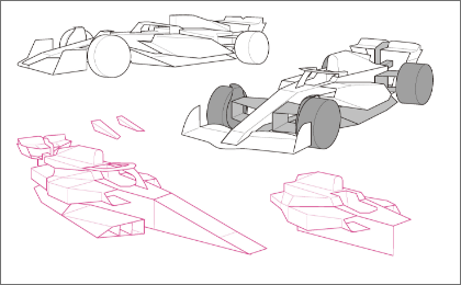 実際に製品化されたペーパークラフトのラフスケッチも紹介