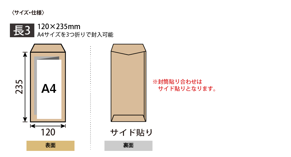 長形封筒はA4サイズやB5サイズの用紙を3つ折にして入れることができます