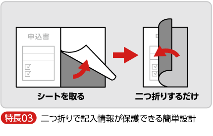 二つ折りで記入情報が保護できる簡単設計