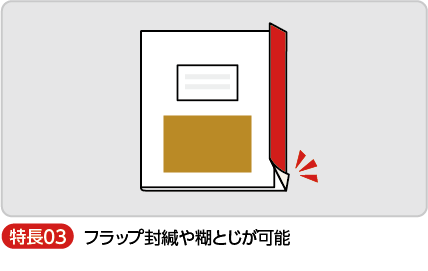 フラップ封緘や糊とじが可能