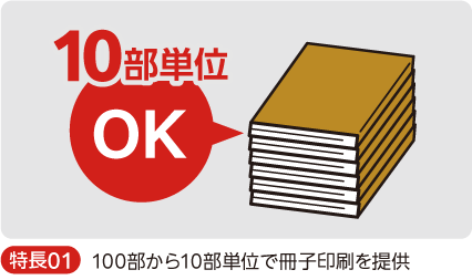 10部単位からの小ロットで冊子印刷を提供できる