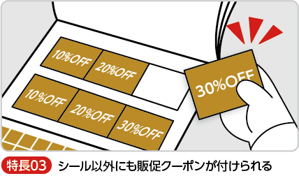 シール以外にも販促クーポンが付けられる